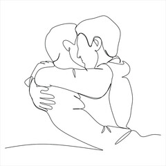 Hand drawn couple line art vector illustration. Man kiss sketch. Happy together. Lovers outline drawing. Love concept. Gay couple kissing. Lgbt concept.Gay Couple line vector illustration. Love print.