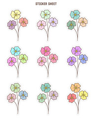 Set of minimal flower stickers design. Bullet journal stickers, planner stickers and scrapbook stickers.