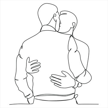 recommend clip art: Hand drawn couple line art vector illustration. Man kiss sketch. Happy together. Lovers outline drawing. Love concept. Gay couple kissing. Lgbt concept.Gay Couple line vector illustration. Love print.