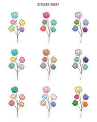 Collection of flower stickers design. Bullet Journal Stickers, planner stickers, scrapbook stickers design.