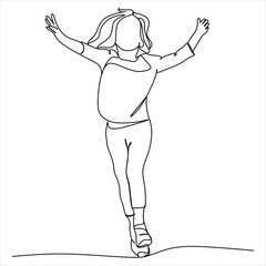 Continuous line art or One Line Drawing of a woman stretching arms is relaxing picture vector illustration
