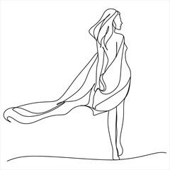 Continuous line drawing of a girl in a swimsuit