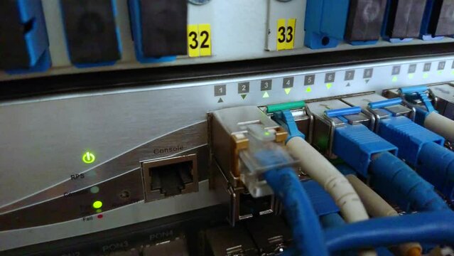 Data transmission over a network switch with cables in a service room