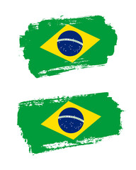 Set of two creative brush painted flags of Brazil country with solid background