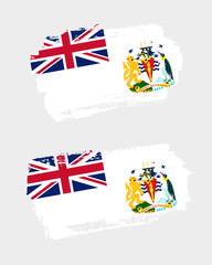 Set of two creative brush painted flags of British Antarctic Territory country with solid background