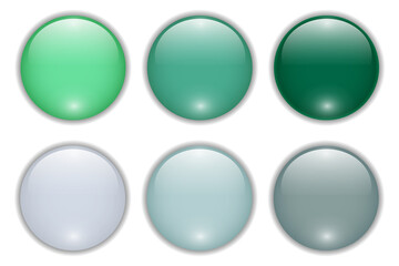 Shiny buttons set, glossy circle icons multicolored collection, 3D vector illustration.
