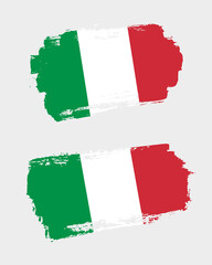 Set of two creative brush painted flags of Italy country with solid background