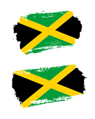 Set of two creative brush painted flags of Jamaica country with solid background