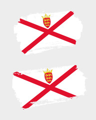Set of two creative brush painted flags of Jersey country with solid background