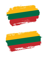 Set of two creative brush painted flags of Lithuania country with solid background
