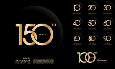 Anniversary Celebration logo set, with golden color. vector templates