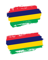 Set of two creative brush painted flags of Mauritius country with solid background