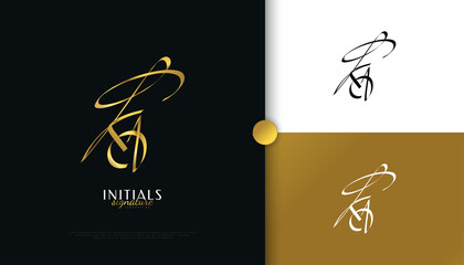 KA Initial Signature Logo Design with Elegant and Minimalist Gold Handwriting Style. Initial K and A Logo Design for Wedding, Fashion, Jewelry, Boutique and Business Brand Identity - obrazy, fototapety, plakaty