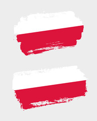 Set of two creative brush painted flags of Poland country with solid background