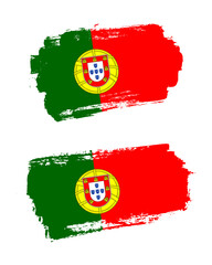 Set of two creative brush painted flags of Portugal country with solid background