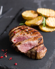grilled steak with potatoes