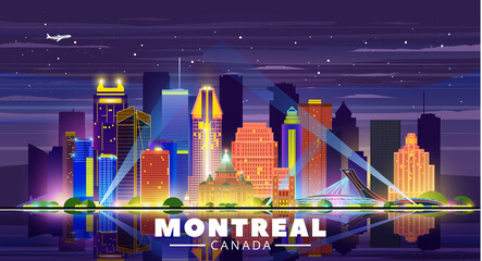 Montreal (Canada) skyline with panorama in sky background. Vector Illustration. Business travel and tourism concept with modern buildings. Image for presentation, banner, placard and web site.