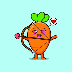 Cute cartoon mascot character romantic cupid carrot with love arrow in modern design 