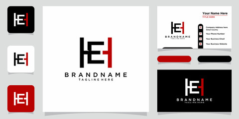 Alphabet letters Initials Monogram logo HE, EH, H and E with business card design premium vector