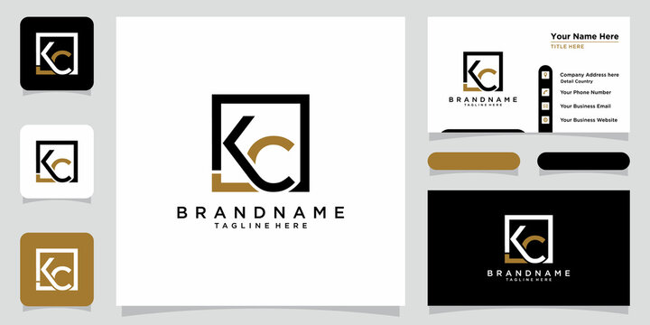 KC logo. Company logo. Monogram design. Letters K and C with business card design premium vector