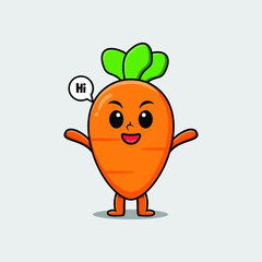 Cute cartoon carrot character with happy expression in modern style design 