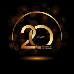 20 years Anniversary celebrations logo with golden ring. Gold color is elegant and luxurious. Logo vector template.