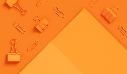 Orange clip paper background with 3d note paperclip colorful shade concept education office...