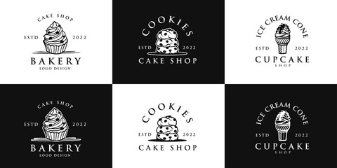 Set cake, cookies, bakery, ice cream logo design template