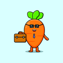 Cute cartoon carrot businessman character holding suitcase illustration