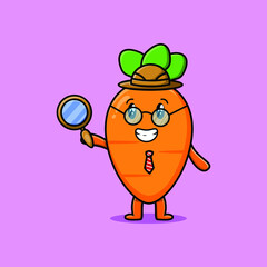 Cute cartoon character Carrot detective is searching with magnifying glass and cute style design 
