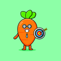 Cute cartoon carrot businessman holding target and arrow with happy expression in flat modern style