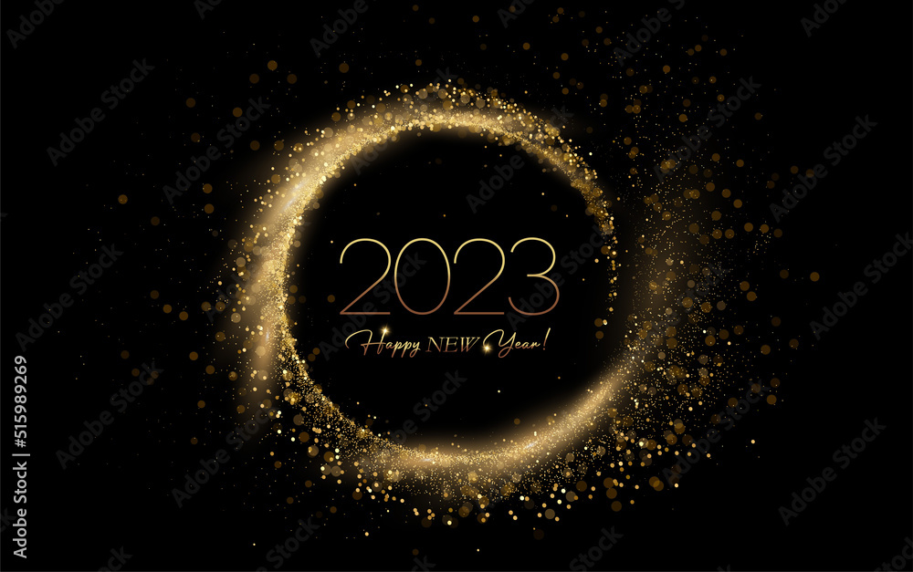 Poster 2023 New Year Abstract shiny color gold wave design element