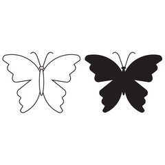 butterfly vector illustration. on white background. black and white color, 