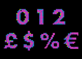set of numbers and symbols made of multicolored bricks, 3d illustration