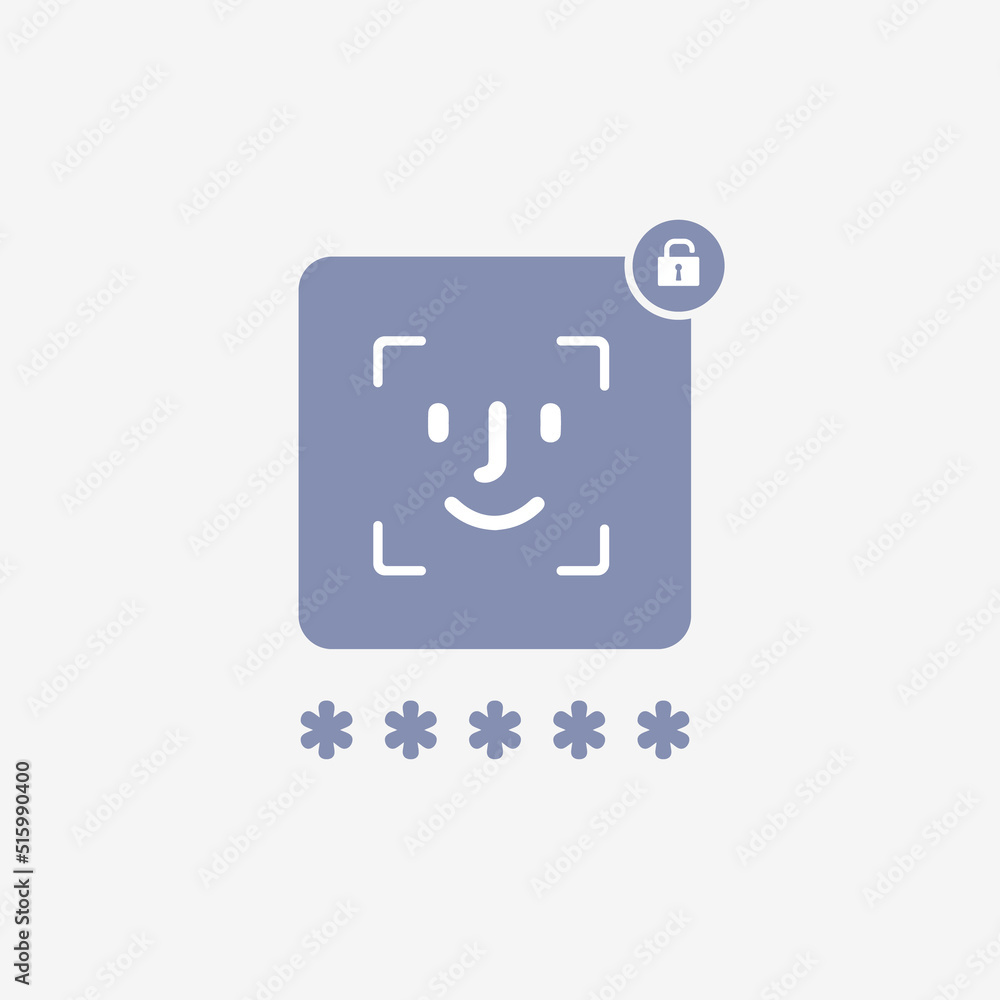 Poster secure password entry with biometrics - face and eye authentication vector icon. passkeys, single si