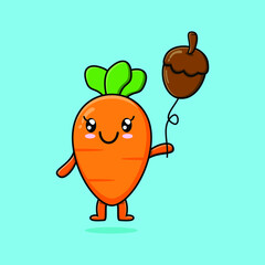 Cute cartoon carrot floating with acorn balloon cartoon vector illustration