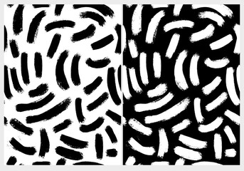 Abstract Hand Drawn Childish Style Vector Patterns. Brush Spots on White and Black Background. Modern Geometric Seamless Pattern. Irregular Freehand Repeatable Print ideal for Fabric, Textile.