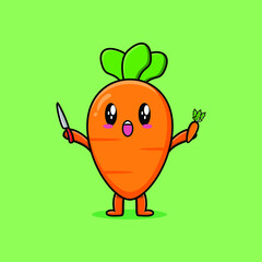 Cute cartoon carrot character holding knife and carrot in modern style design 
