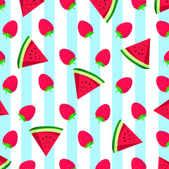 Fruit pattern.Cute fresh mix fruits Strawberry isolated on white background.Design for print screen backdrop tile wallpaper.Summer concept. Vector seamless pattern with strawberries. Great for fabrics