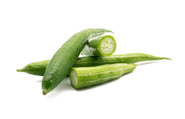 fresh Snake gourd slices isolated on white background.