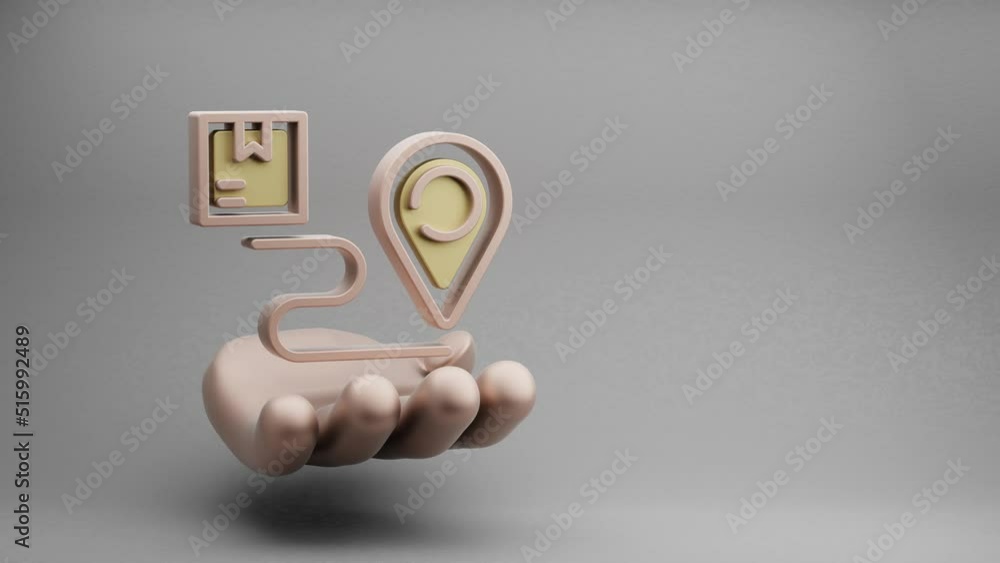 Poster beautiful abstract illustrations golden hand holding delivery location tracking symbol icon on a gre