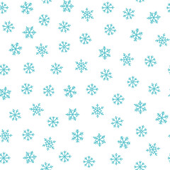 Blue snowflakes seamless pattern with white background.