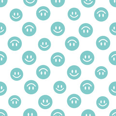 Blue happy face with white background seamless pattern.