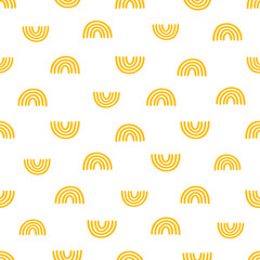 White seamless pattern with yellow rainbows.