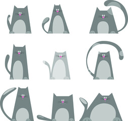 Stylized silhouettes of black cats pictures, stickers, compositions, stickers, etc. Figures of cats isolated on a white background.  Stock vector