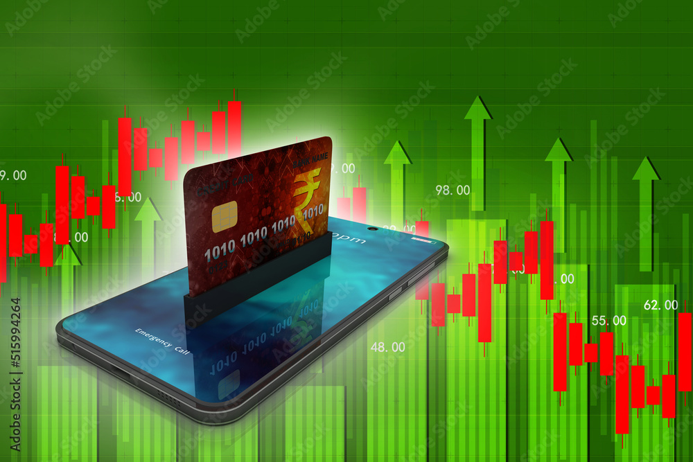 Poster 3d rendering mobile phone with debit card