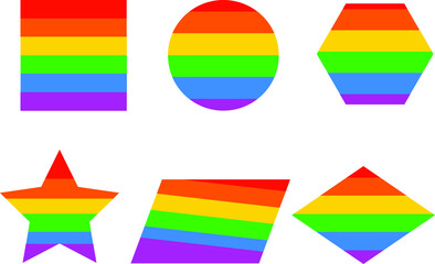 Geometric shapes fill with LGBTQ+ colors. set vector.
