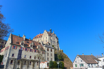 Obraz premium Schloss Sigmaringen, Hohenzollernschloss in der baden-württembergischen Stadt Sigmaringen