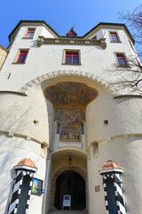 Hauptportal Schloss Sigmaringen, Hohenzollernschloss in der baden-württembergischen Stadt Sigmaringen
