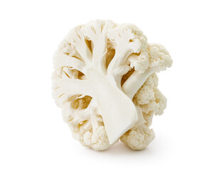 Cutted in half Cauliflower cabbage vegetable isolated on a white background, superfoods and a diet of cruciferous vegetables for health and weight loss